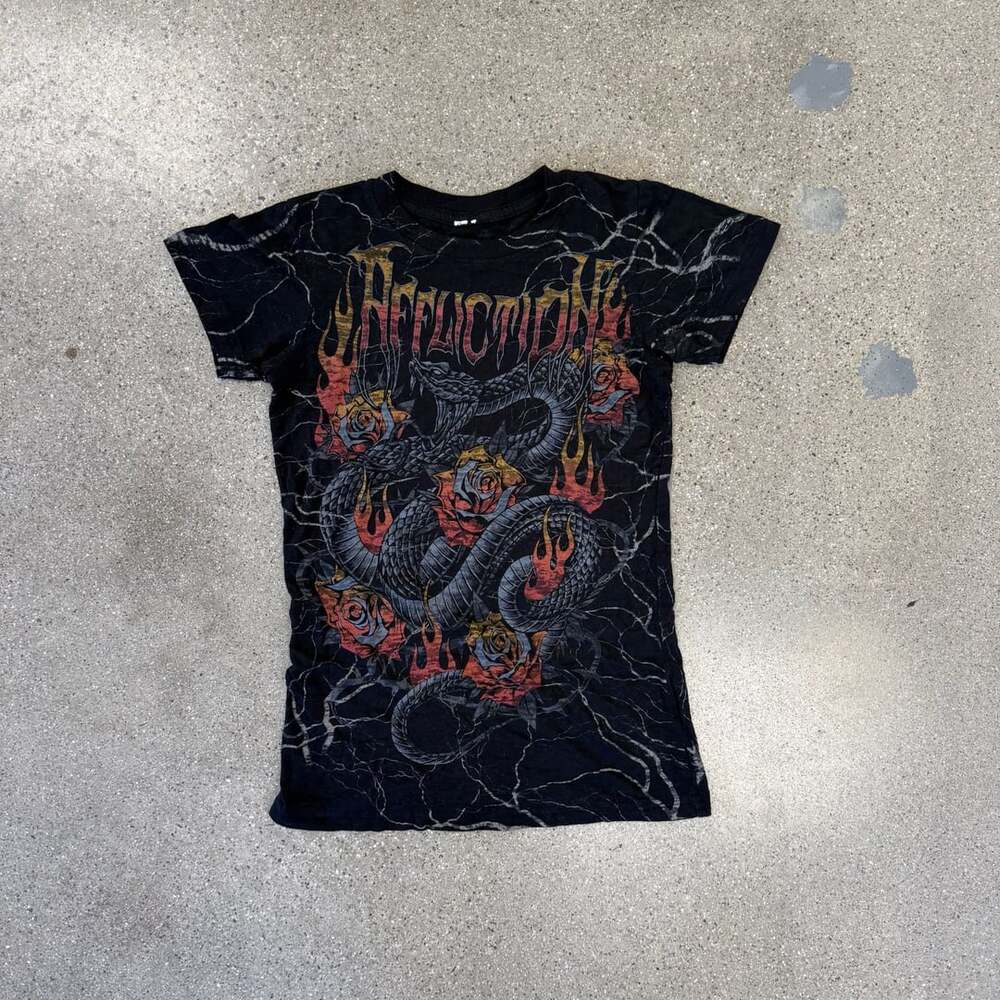 Affliction Electric Storm Snake and Roses Graphic T-Shirt Y2K Grunge Small